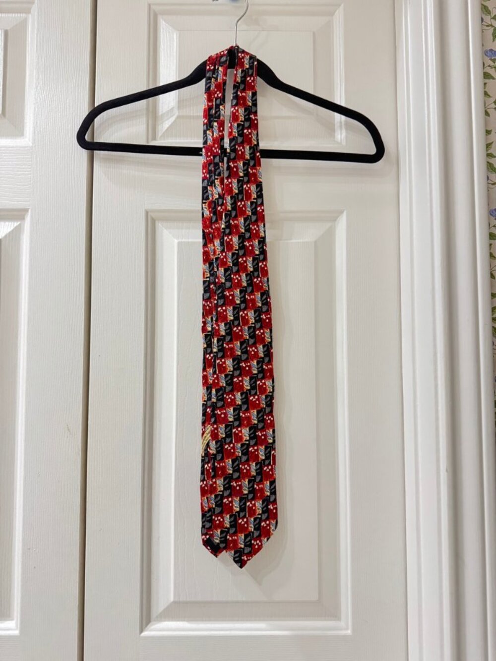 Ermenegildo Zegna Silk Necktie Red Black Gold Blue Floral Geometric Like New